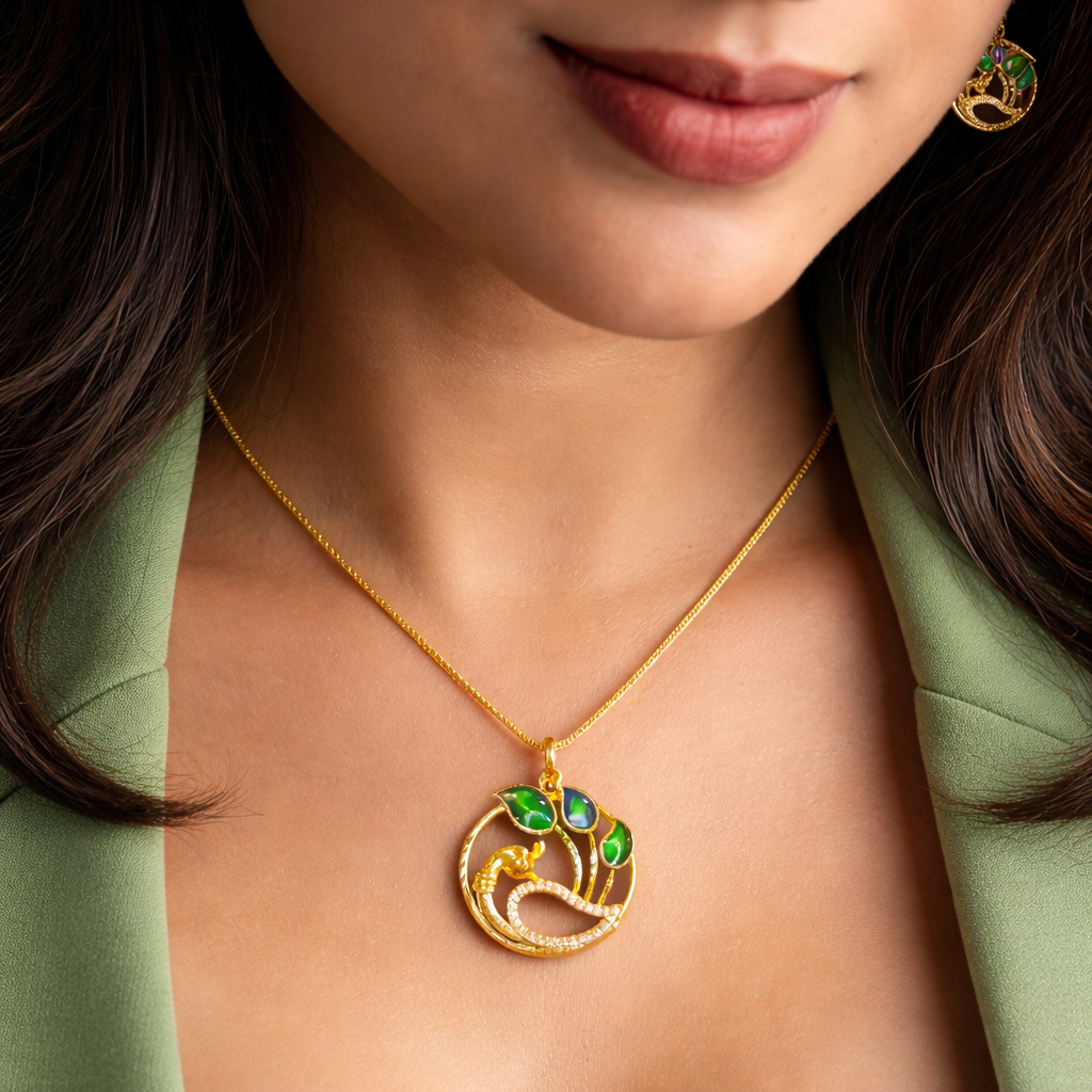 24K Gold-Plated - Royal Peacock Grace Pendant with Earrings Set