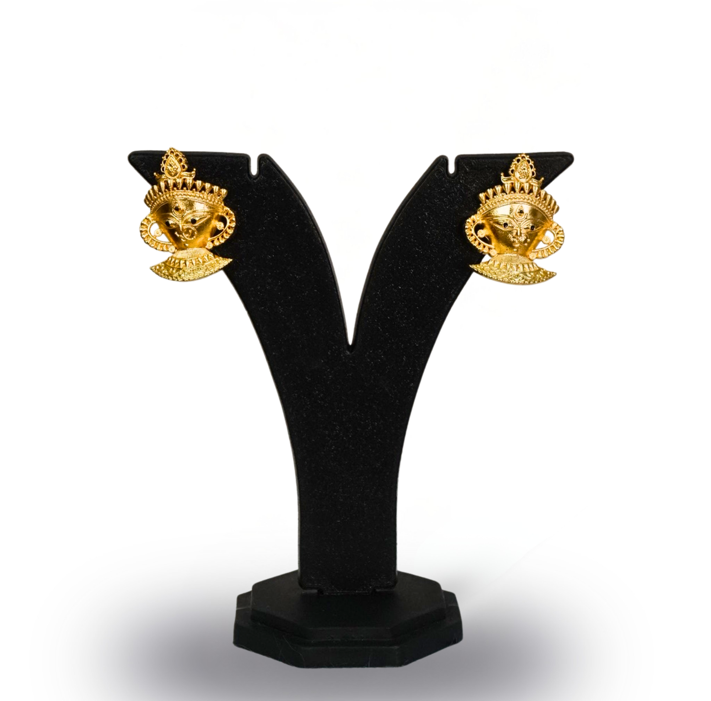 24K Gold-Plated Maa Durga Face Shell Pendant Set with Earrings